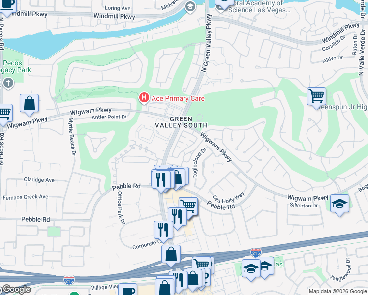 map of restaurants, bars, coffee shops, grocery stores, and more near 79 Magical Mystery Lane in Henderson