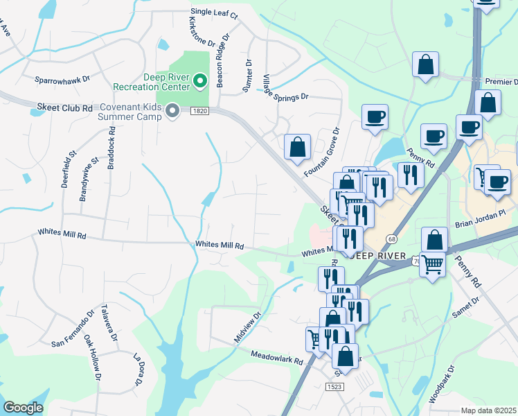map of restaurants, bars, coffee shops, grocery stores, and more near 1701 Plateau Court in High Point