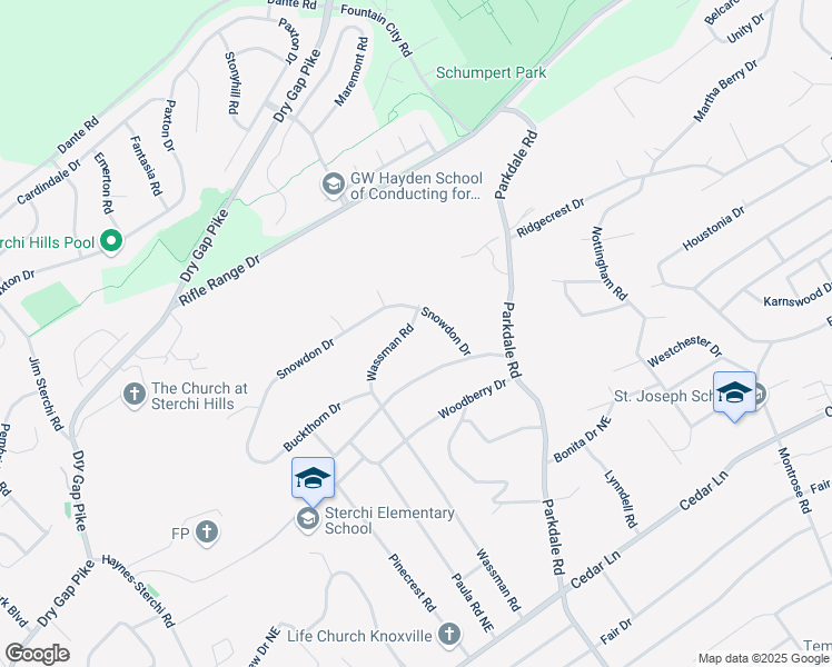 map of restaurants, bars, coffee shops, grocery stores, and more near 5925 Wassman Road in Knoxville