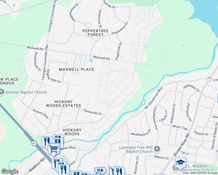 map of restaurants, bars, coffee shops, grocery stores, and more near 4309 Maxwell Road in Nashville