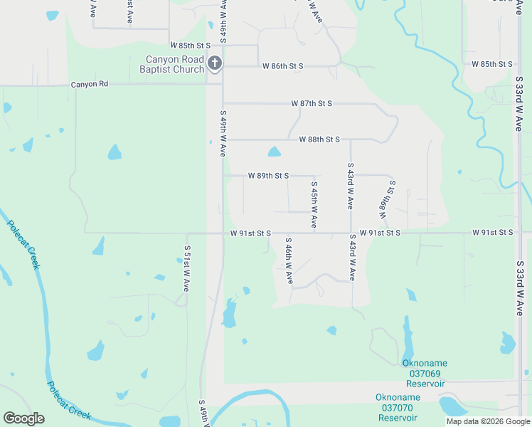 map of restaurants, bars, coffee shops, grocery stores, and more near 4728 West 90th Street South in Tulsa