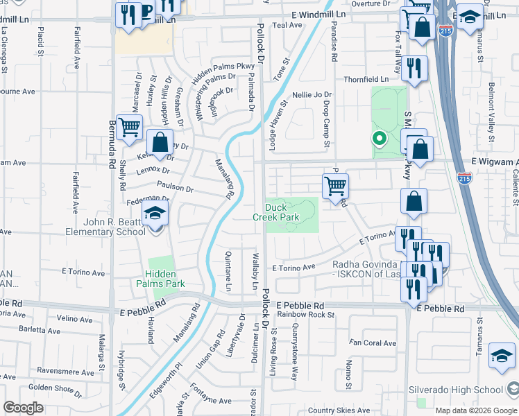 map of restaurants, bars, coffee shops, grocery stores, and more near 8634 Waterford Bend Street in Las Vegas