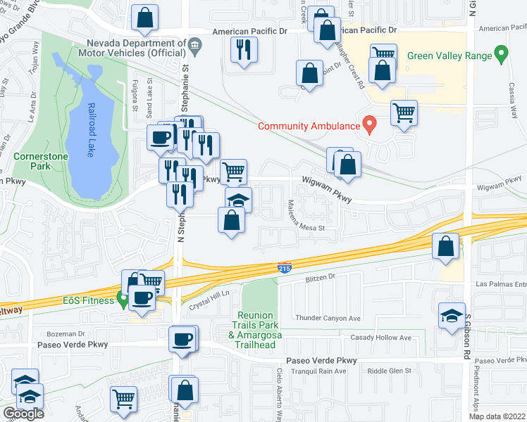 map of restaurants, bars, coffee shops, grocery stores, and more near 1287 Investment Way in Henderson