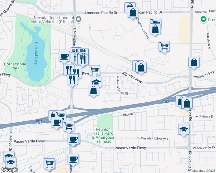 map of restaurants, bars, coffee shops, grocery stores, and more near 67 Dow Jones Street in Henderson