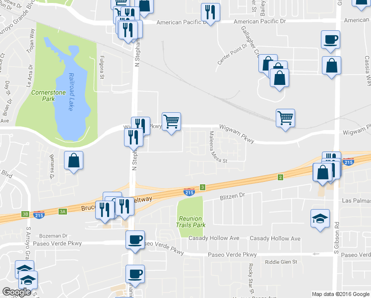 map of restaurants, bars, coffee shops, grocery stores, and more near 1299 Investment Way in Henderson