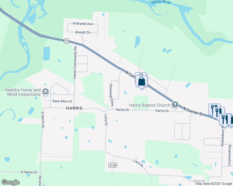 map of restaurants, bars, coffee shops, grocery stores, and more near 2327 North Stonecrest Drive in Fayetteville
