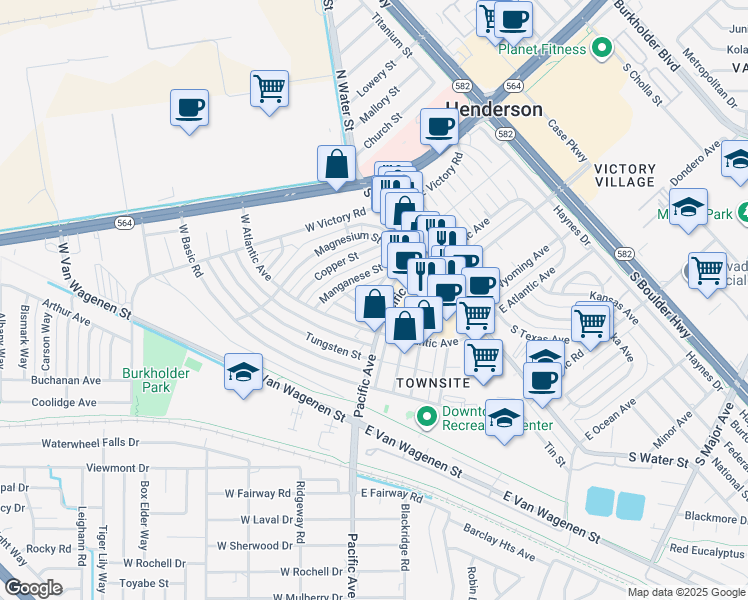 map of restaurants, bars, coffee shops, grocery stores, and more near 14 Magnesium Street in Henderson