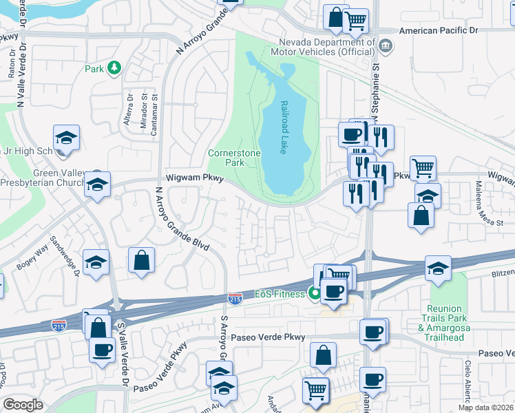 map of restaurants, bars, coffee shops, grocery stores, and more near 93 Baked Pottery Court in Henderson
