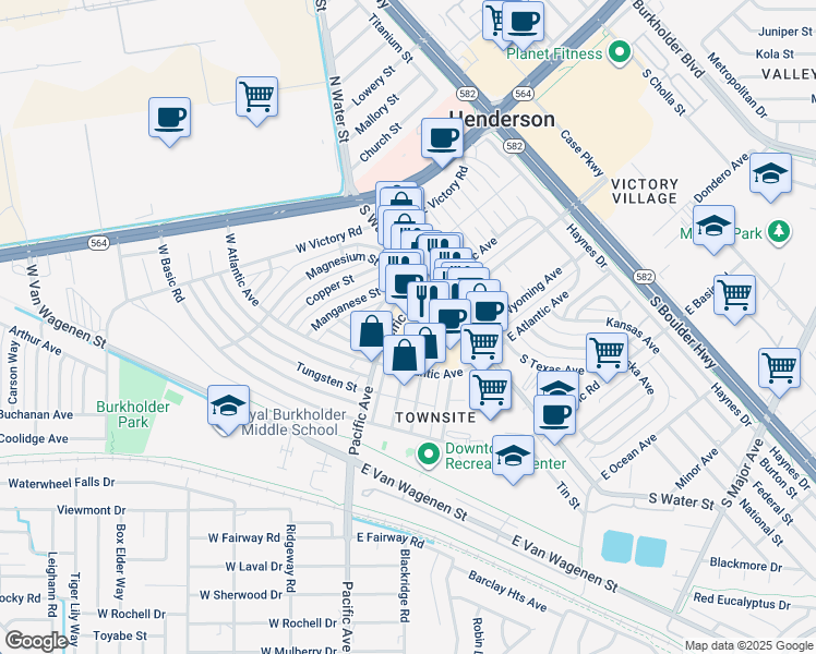 map of restaurants, bars, coffee shops, grocery stores, and more near 18 Navy Street in Henderson