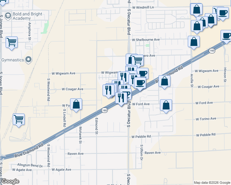 map of restaurants, bars, coffee shops, grocery stores, and more near 5023 Auburn Skyline Street in Las Vegas