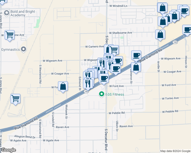 map of restaurants, bars, coffee shops, grocery stores, and more near 5023 Auburn Skyline Street in Las Vegas