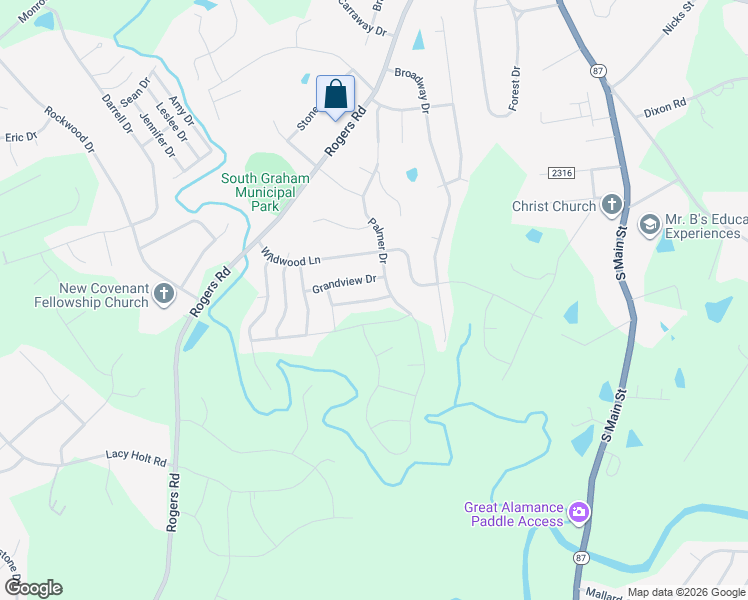 map of restaurants, bars, coffee shops, grocery stores, and more near 616 Whisper Ridge Drive in Graham
