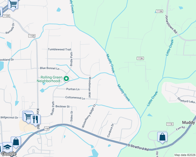 map of restaurants, bars, coffee shops, grocery stores, and more near 4440 Winterberry Ridge Court in Winston-Salem
