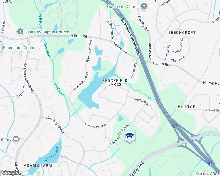 map of restaurants, bars, coffee shops, grocery stores, and more near 11 Forest Lake Circle in Greensboro