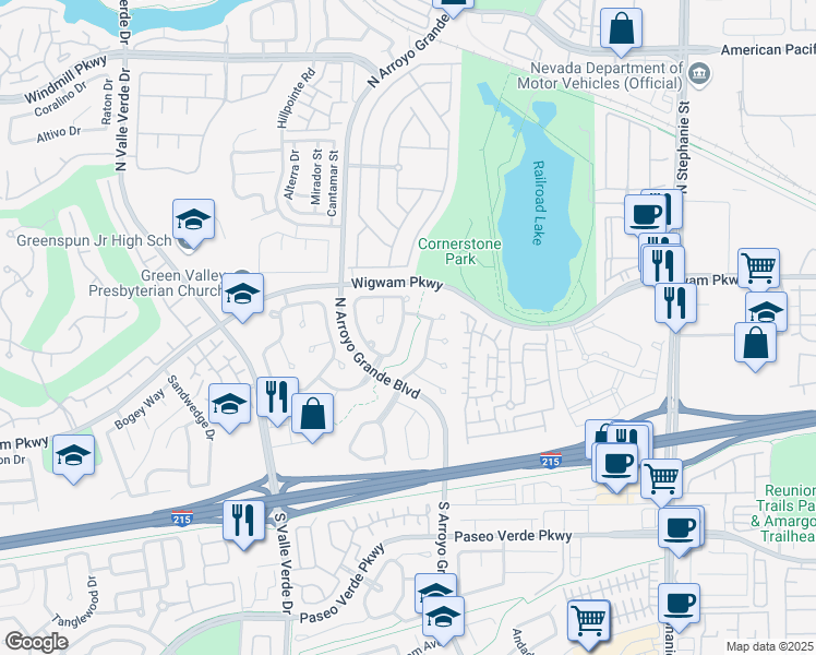 map of restaurants, bars, coffee shops, grocery stores, and more near 58 Desert Rain Lane in Henderson