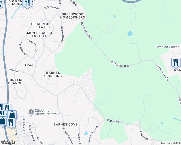 map of restaurants, bars, coffee shops, grocery stores, and more near 1170 Barnes Road in Nashville