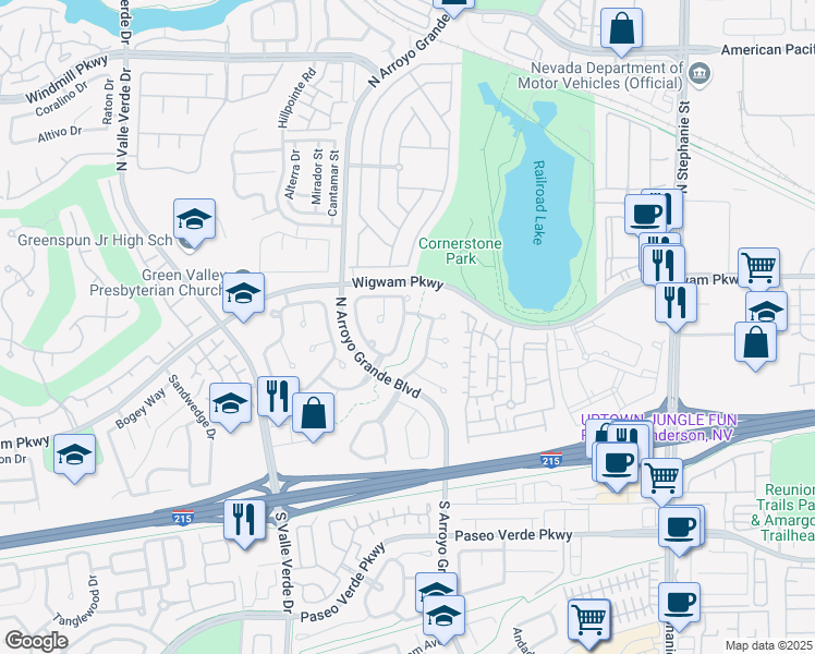 map of restaurants, bars, coffee shops, grocery stores, and more near 58 Desert Rain Lane in Henderson