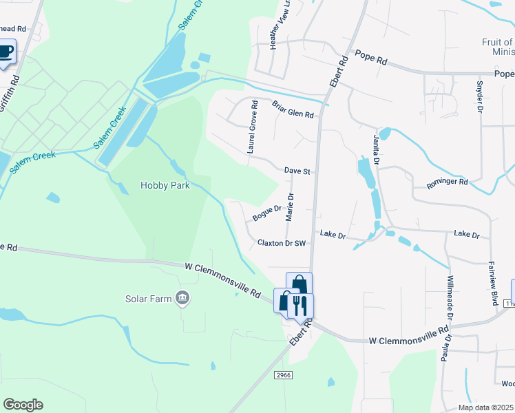map of restaurants, bars, coffee shops, grocery stores, and more near 2013 Bogue Drive in Winston-Salem