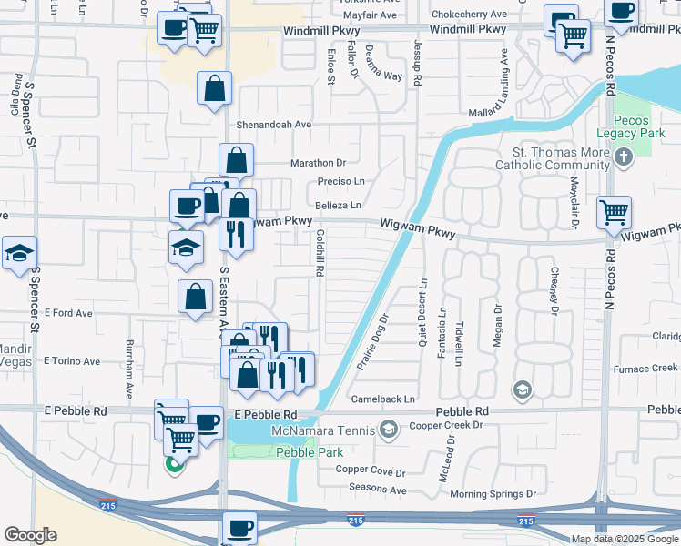 map of restaurants, bars, coffee shops, grocery stores, and more near 2835 Cool Water Drive in Henderson
