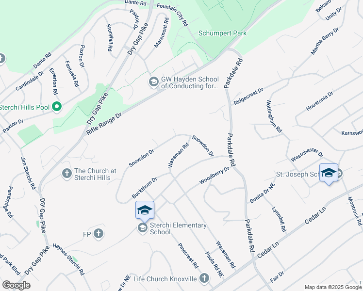 map of restaurants, bars, coffee shops, grocery stores, and more near 5925 Wassman Road in Knoxville