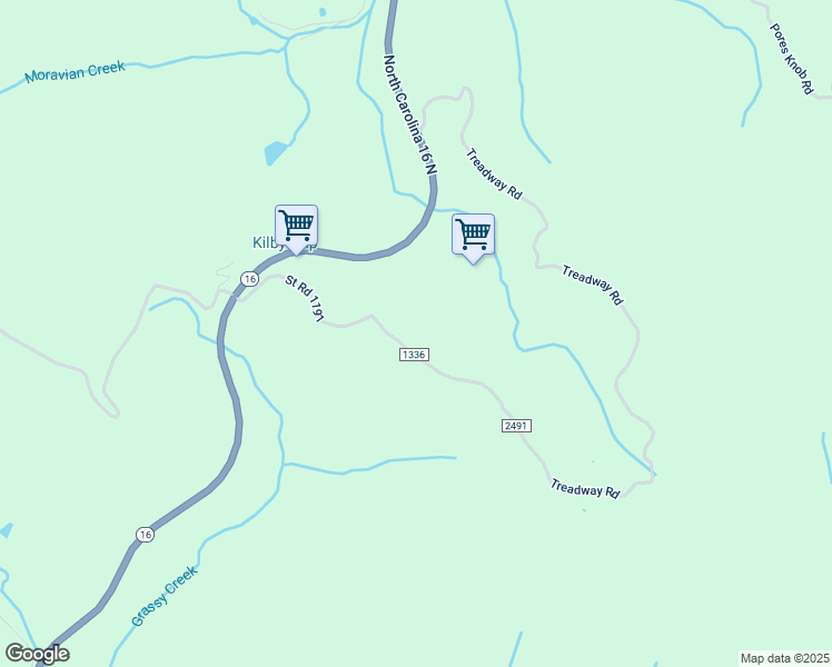 map of restaurants, bars, coffee shops, grocery stores, and more near North Carolina Highway 16 in Wilkesboro