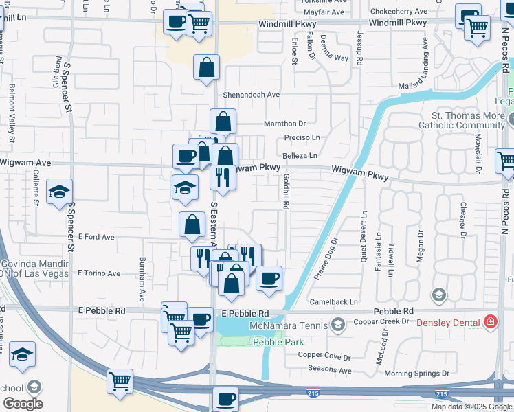 map of restaurants, bars, coffee shops, grocery stores, and more near 2504 Quail Canyon Avenue in Henderson