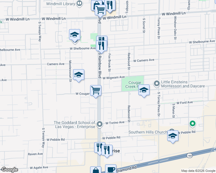 map of restaurants, bars, coffee shops, grocery stores, and more near 8557 Fox Brook St in Las Vegas