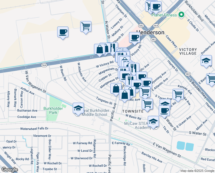 map of restaurants, bars, coffee shops, grocery stores, and more near 2 Magnesium Street in Henderson