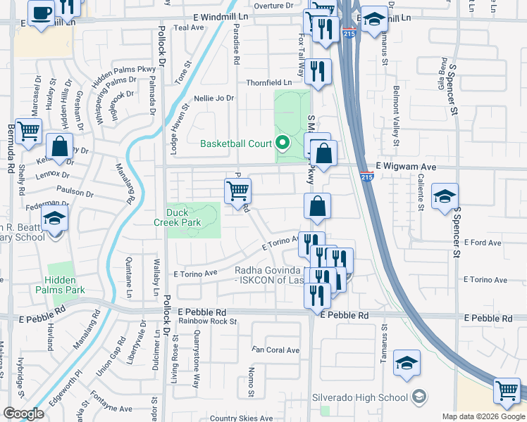 map of restaurants, bars, coffee shops, grocery stores, and more near 1103 Warm Canyon Way in Las Vegas