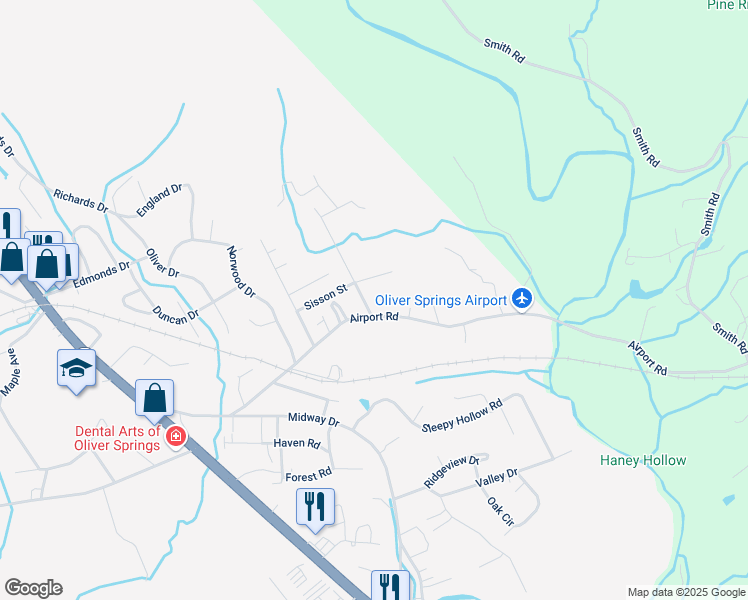 map of restaurants, bars, coffee shops, grocery stores, and more near 540 2nd Norway Lane in Oliver Springs