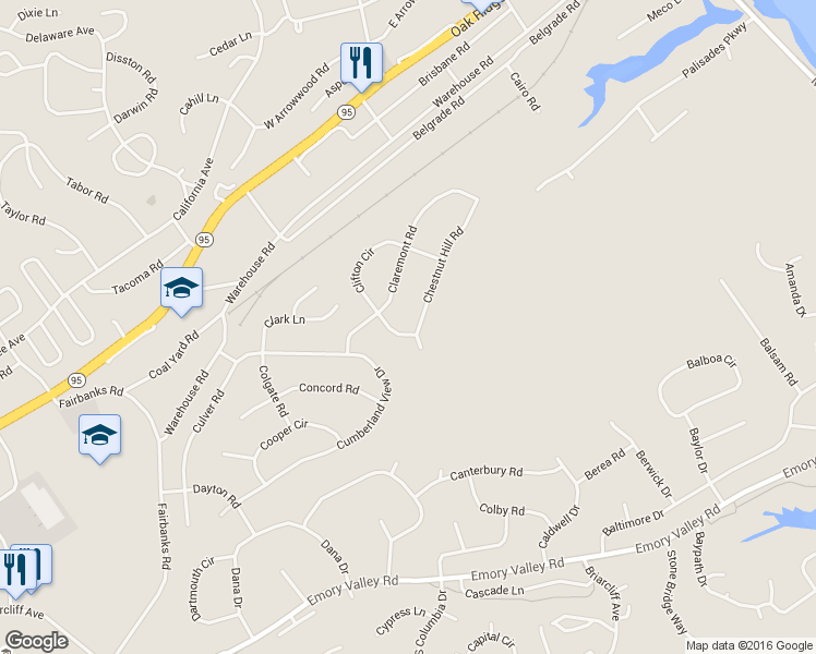 map of restaurants, bars, coffee shops, grocery stores, and more near 100 Clifton Circle in Oak Ridge