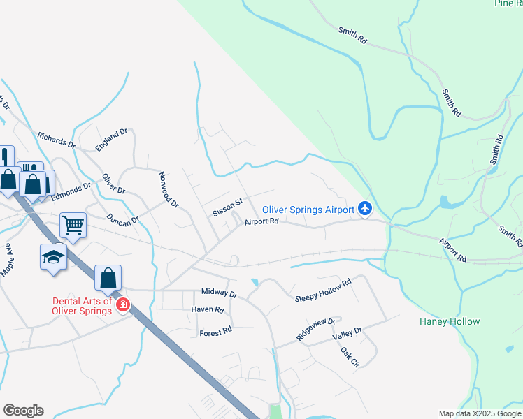 map of restaurants, bars, coffee shops, grocery stores, and more near 540 2nd Norway Lane in Oliver Springs
