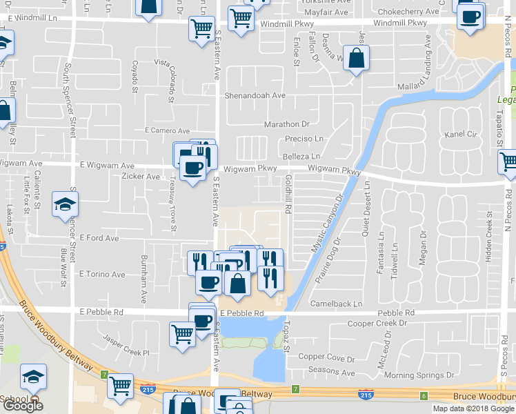 map of restaurants, bars, coffee shops, grocery stores, and more near 2514 Quail Canyon Avenue in Henderson