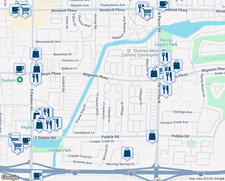 map of restaurants, bars, coffee shops, grocery stores, and more near 92 Urbana Drive in Henderson
