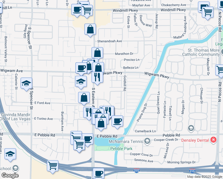 map of restaurants, bars, coffee shops, grocery stores, and more near 2504 Quail Canyon Avenue in Henderson
