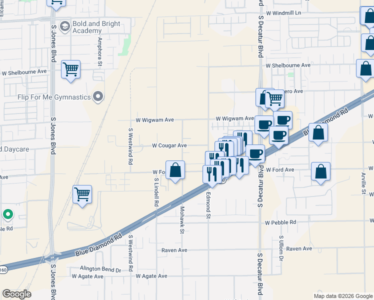 map of restaurants, bars, coffee shops, grocery stores, and more near 8620 Mohawk Street in Las Vegas