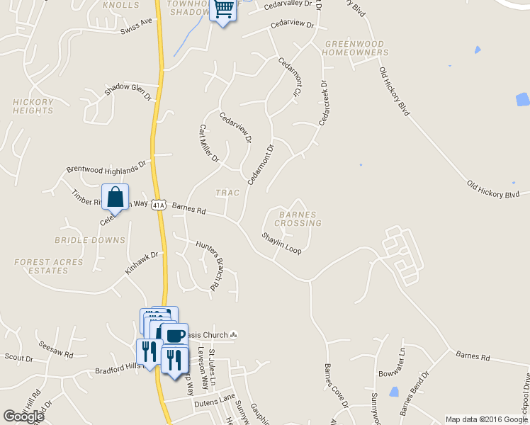 map of restaurants, bars, coffee shops, grocery stores, and more near 1819 Shaylin Loop in Nashville