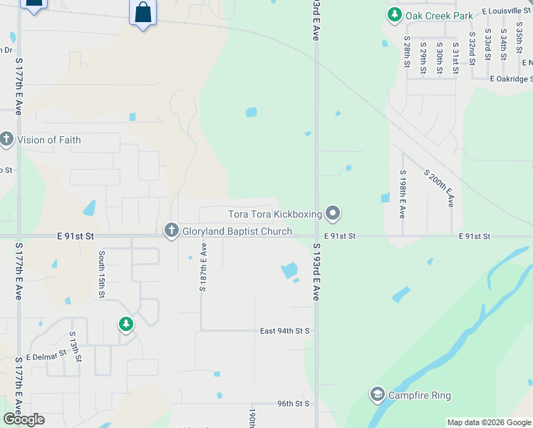 map of restaurants, bars, coffee shops, grocery stores, and more near 18867-19299 East 91st Street in Broken Arrow