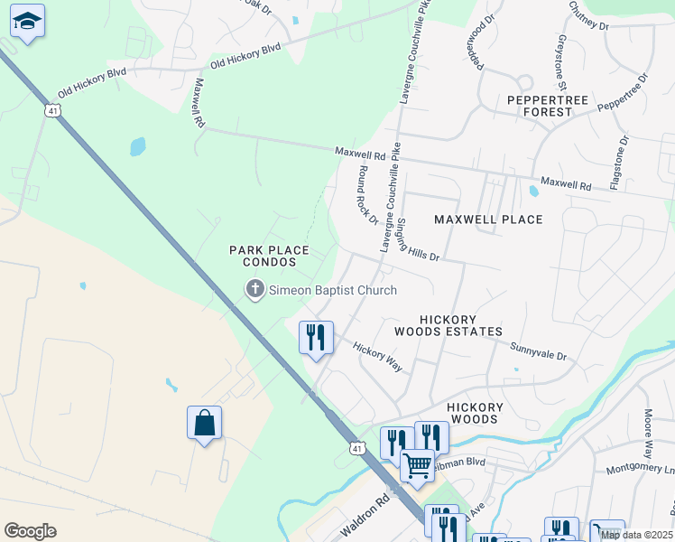 map of restaurants, bars, coffee shops, grocery stores, and more near 3912 Rock Creek Drive in Nashville