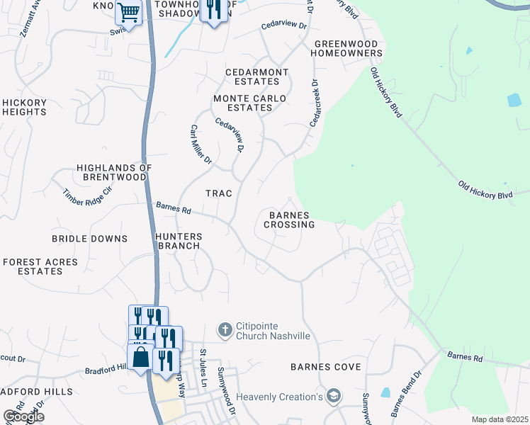 map of restaurants, bars, coffee shops, grocery stores, and more near 1819 Shaylin Loop in Nashville