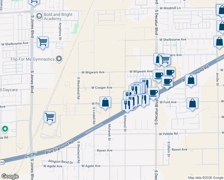 map of restaurants, bars, coffee shops, grocery stores, and more near 8620 Mohawk Street in Las Vegas