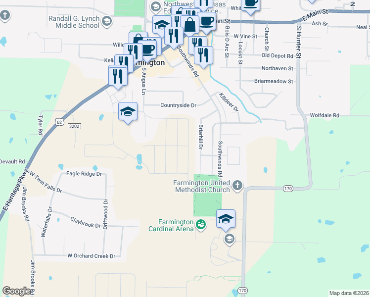 map of restaurants, bars, coffee shops, grocery stores, and more near 273 Briarhill Drive in Farmington
