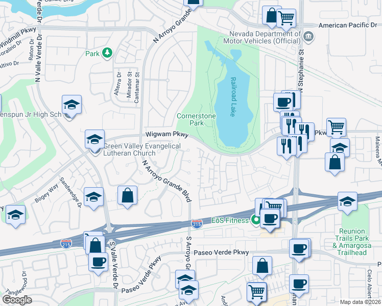 map of restaurants, bars, coffee shops, grocery stores, and more near 1615 Navajo Point Place in Henderson