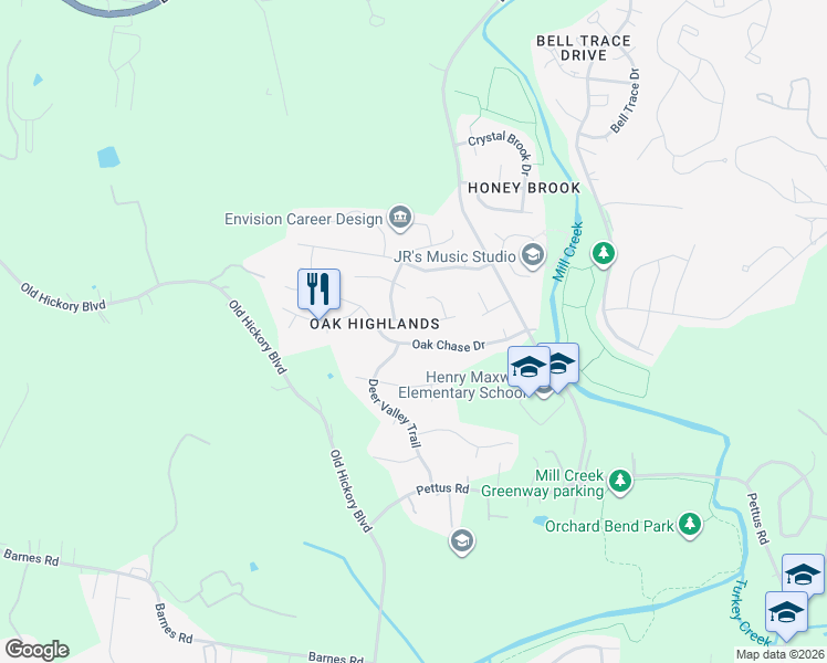 map of restaurants, bars, coffee shops, grocery stores, and more near 5237 Ridgefalls Way in Nashville