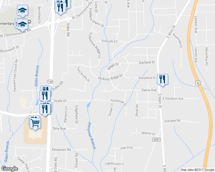 map of restaurants, bars, coffee shops, grocery stores, and more near 509 Eagles Nest Court in Winston-Salem