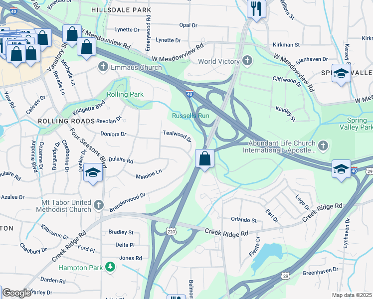 map of restaurants, bars, coffee shops, grocery stores, and more near 2101 Tealwood Drive in Greensboro