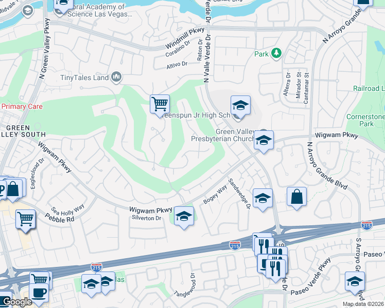 map of restaurants, bars, coffee shops, grocery stores, and more near 1921 Spyglass Drive in Henderson