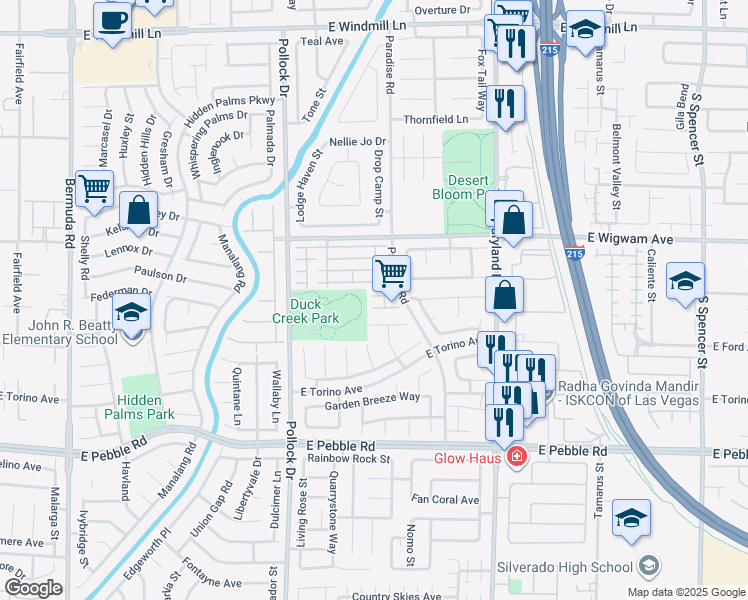 map of restaurants, bars, coffee shops, grocery stores, and more near 971 Meadow Bridge Avenue in Las Vegas