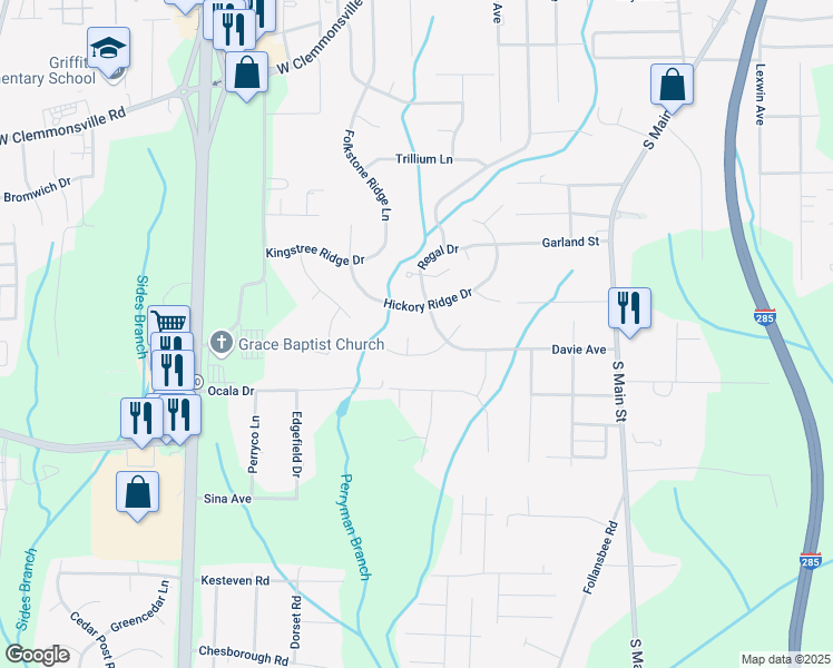 map of restaurants, bars, coffee shops, grocery stores, and more near 509 Eagles Nest Court in Winston-Salem