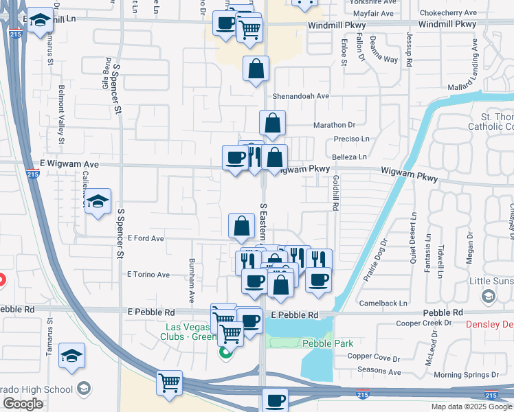 map of restaurants, bars, coffee shops, grocery stores, and more near 8605 South Eastern Avenue in Las Vegas